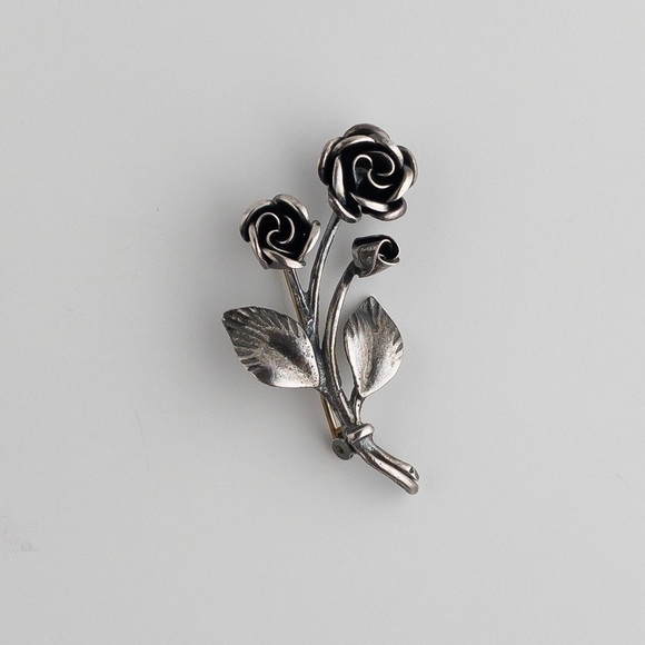 Sterling Silver Flower Brooch Pin Floral Rose Blossom Design Vintage Retro .925 - Picture 2 of 11